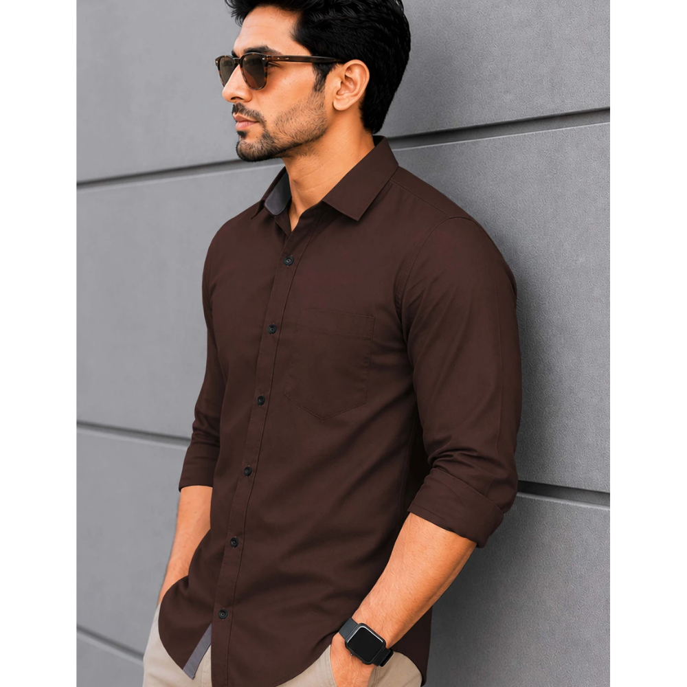 VeBNoR Men Regular Fit Solid Button Down Collar Formal Shirt