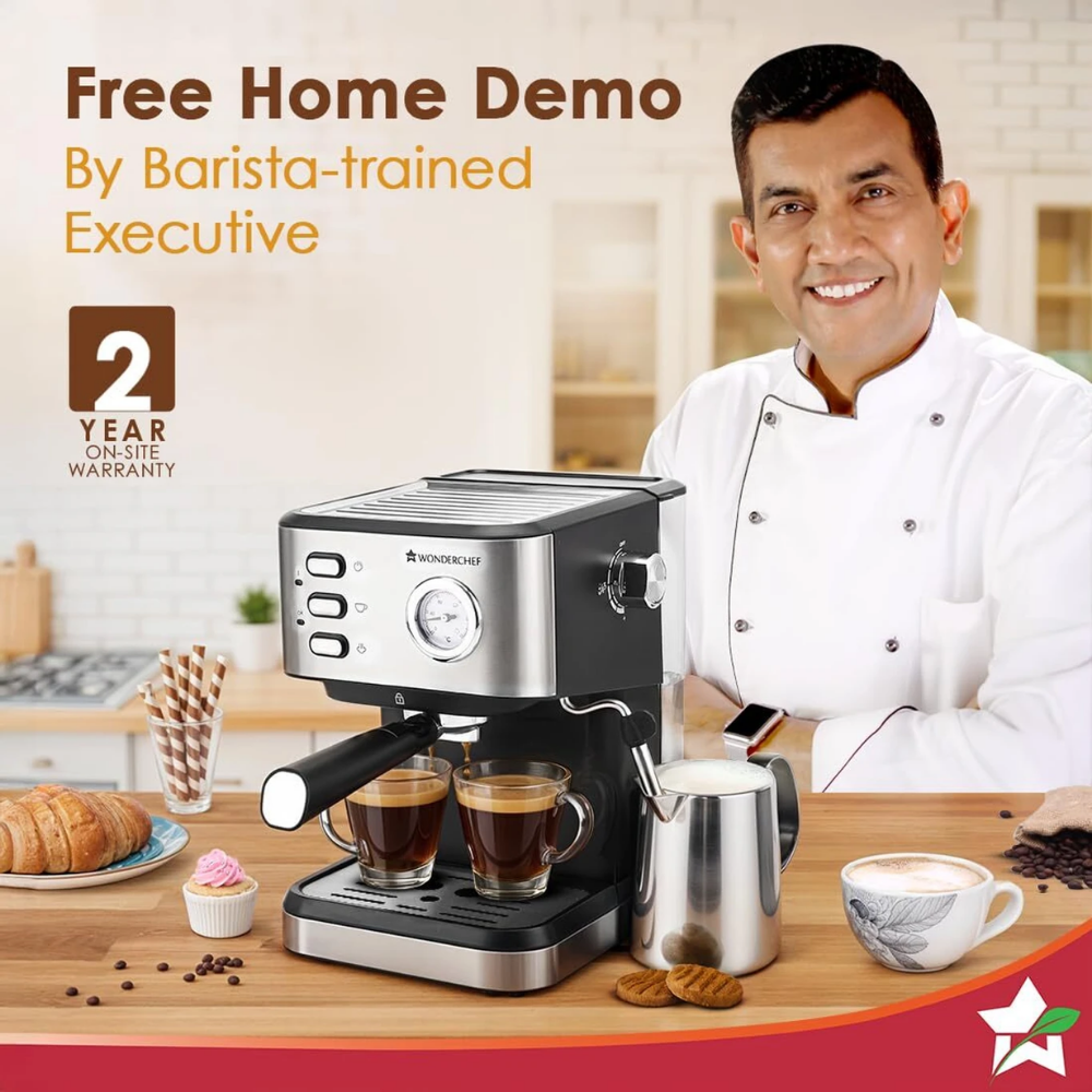 WONDERCHEF Regenta Espresso Coffee Machine With Steamer for Cuppuccino 19 Cups Coffee Maker (Black)