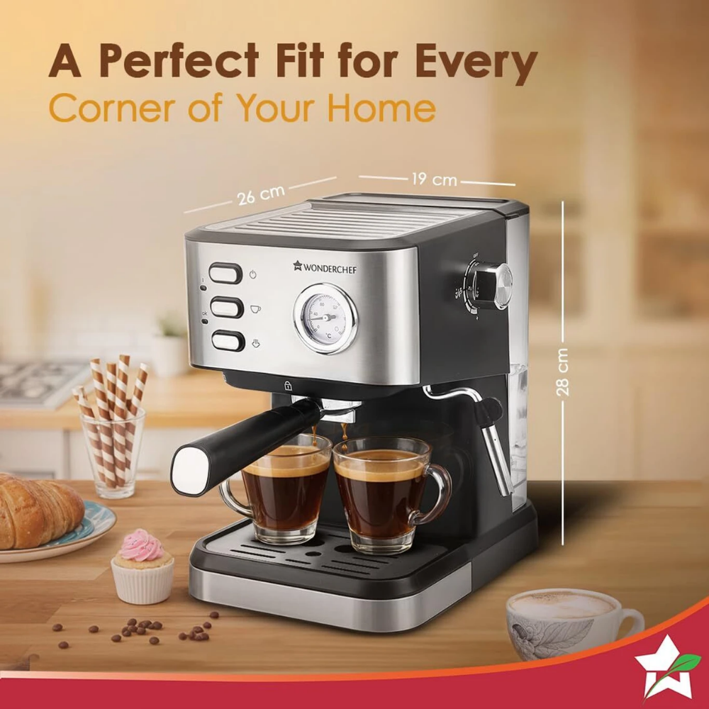 WONDERCHEF Regenta Espresso Coffee Machine With Steamer for Cuppuccino 19 Cups Coffee Maker (Black)