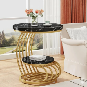 ENIQE STORE Dual Level Luxury Coffee Table ( Golden & Black ) Engineered Wood Coffee Table (Finish Color – Gold, Pre-assembled)