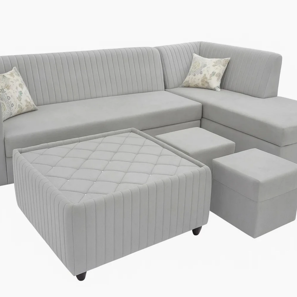 WAKESURE Premium Quality RHS Velvet Fabric 3 + 2 + 2 + 1 Sofa Set (Light Grey, DIY(Do-It-Yourself))