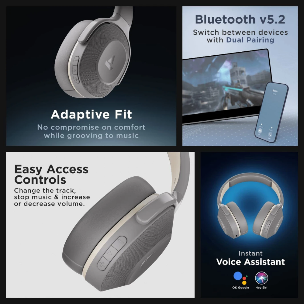 boAt Rockerz 425,25H Battery, BEAST Mode,ENx,Dual Pair, Stream Ad Free Music via App Bluetooth Headset (Ash Grey, On the Ear)