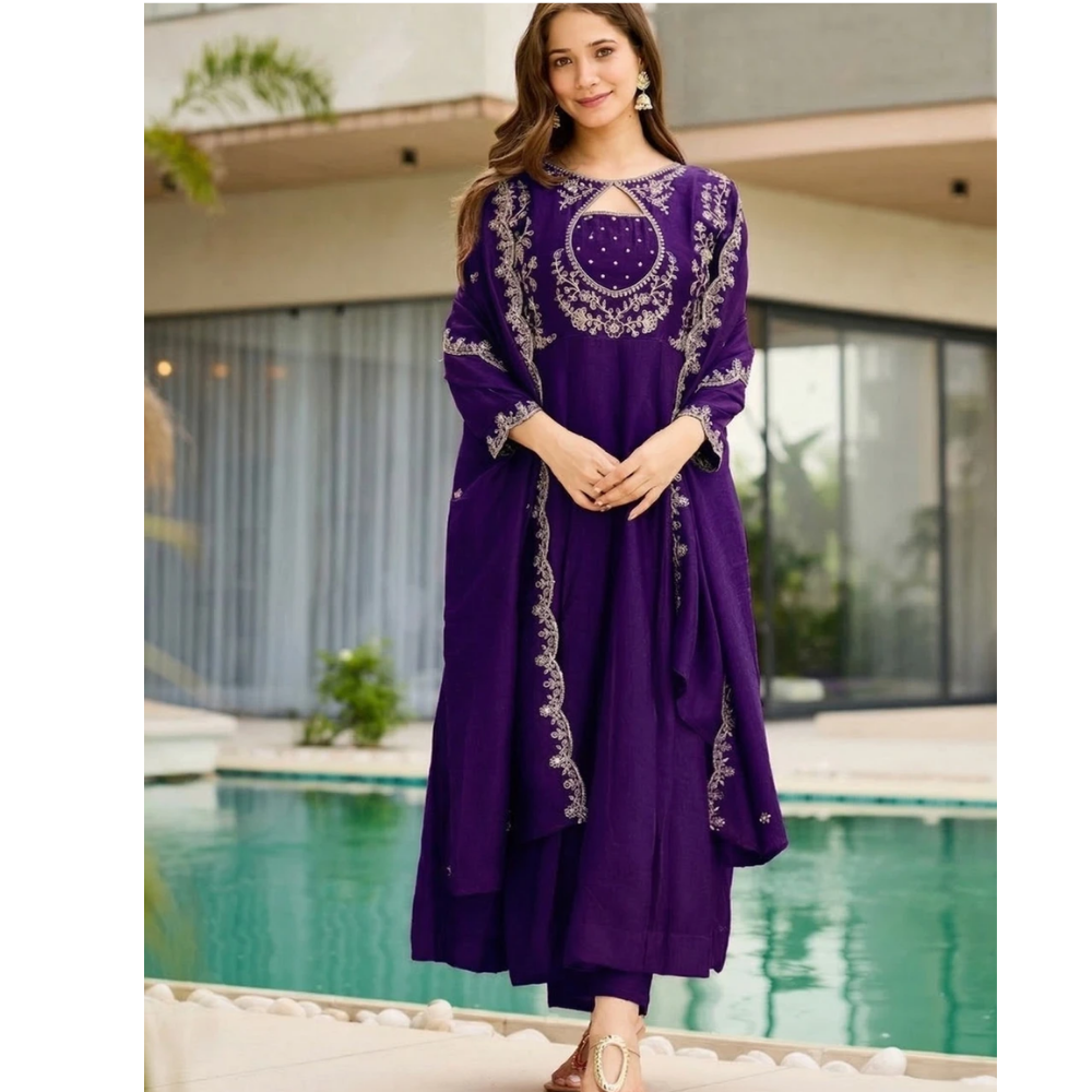 indilook Women Art Silk Kurta Pant Dupatta Set
