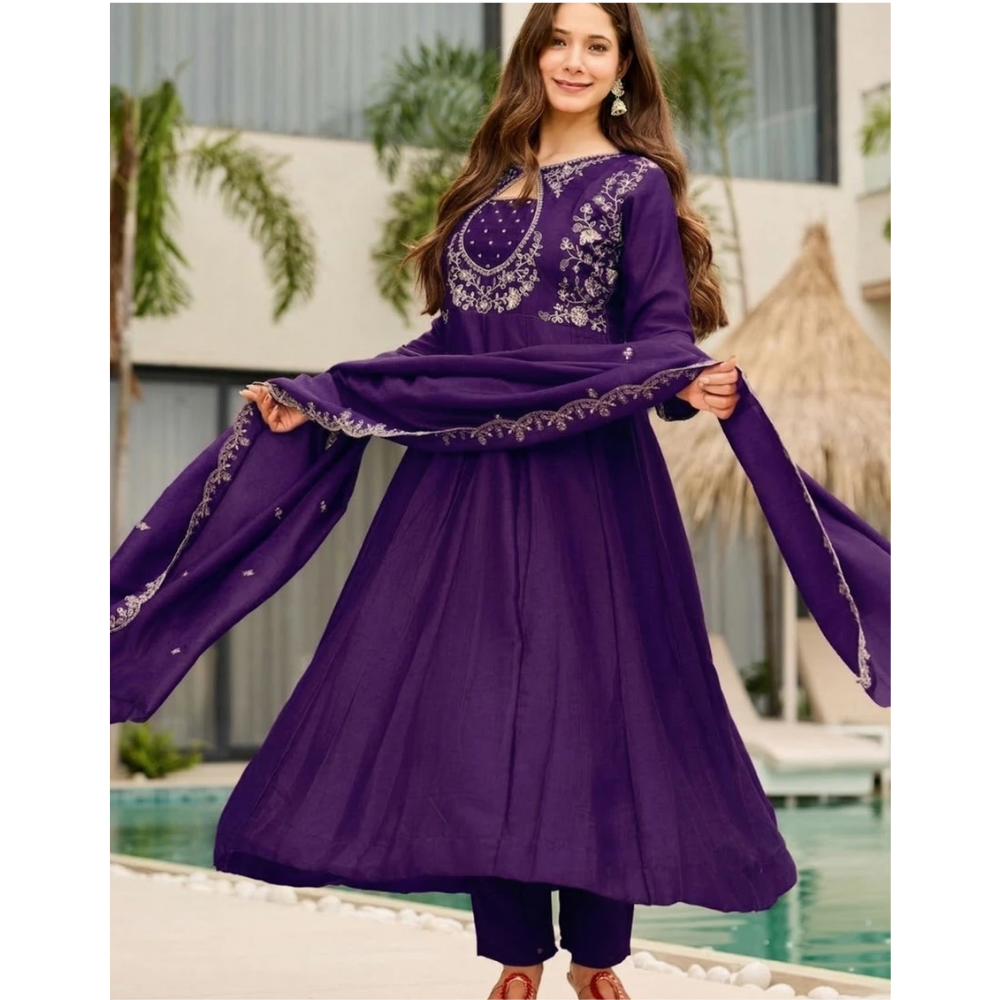 indilook Women Art Silk Kurta Pant Dupatta Set