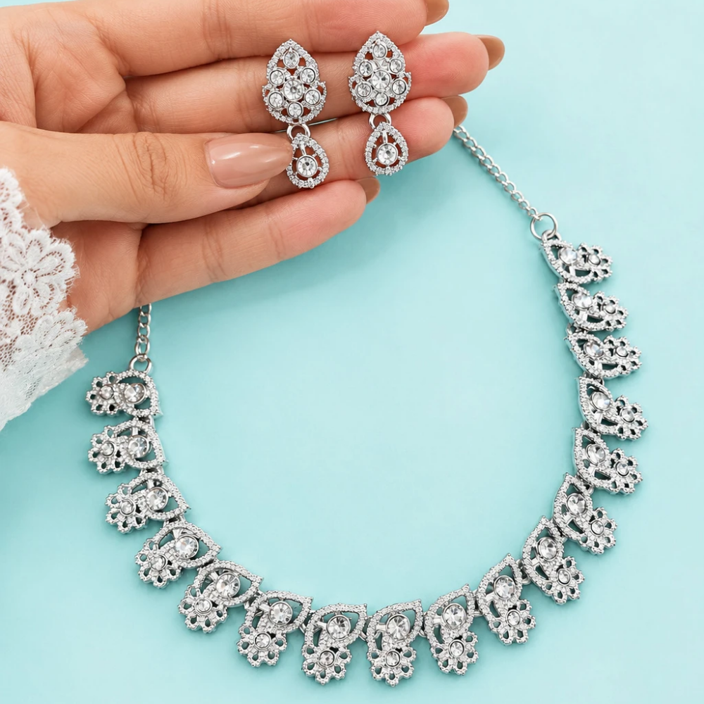 R A Enterprises Alloy Rhodium White Jewel Set (Pack of 3)