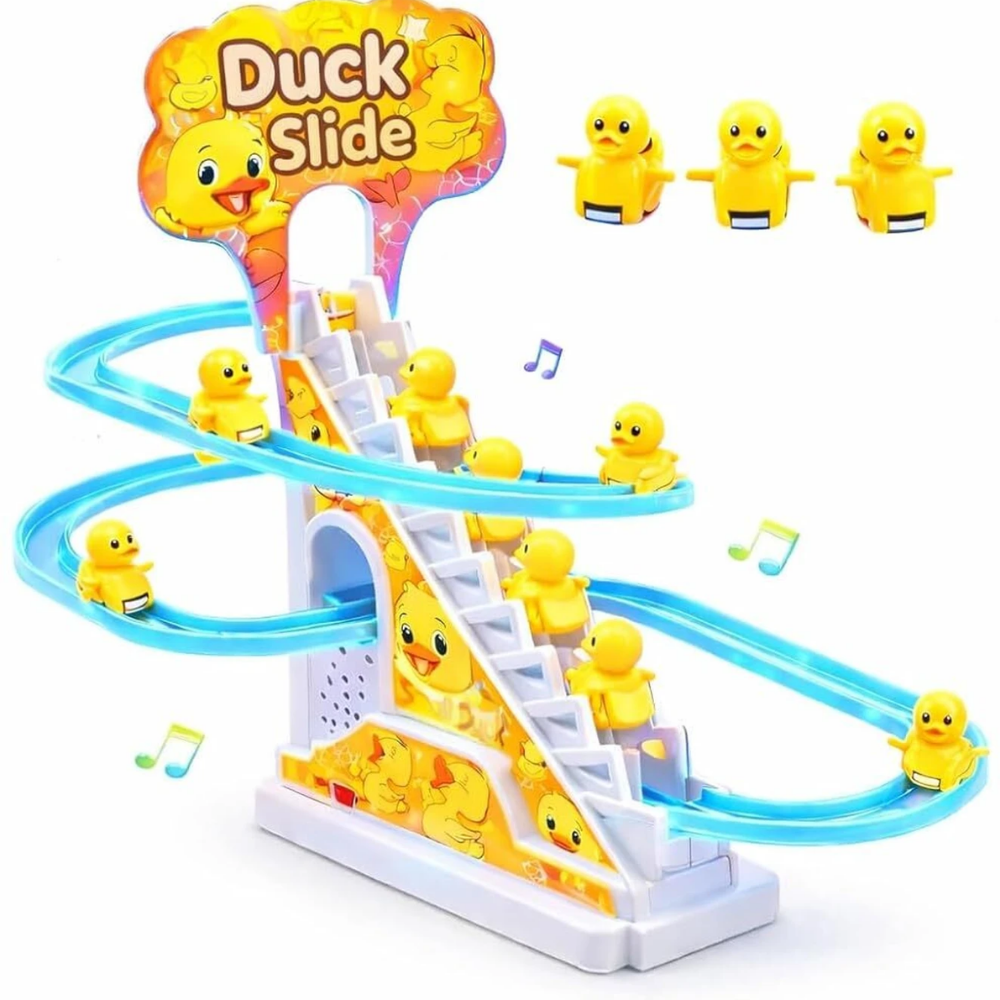J K INTERNATIONAL Duck Slide Set Toy for Kids Automatic Stair Climbing Track (Multicolor)