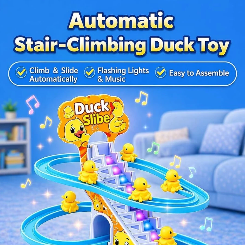 J K INTERNATIONAL Duck Slide Set Toy for Kids Automatic Stair Climbing Track (Multicolor)